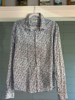 Men's Blue Floral Button-Down Shirt by Emile Lafaurie
